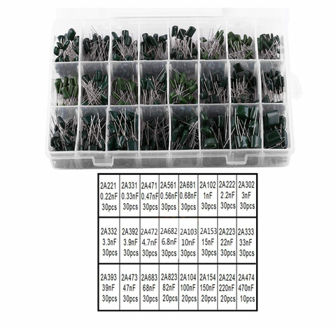 Capacitor Assortment Kit with Storage (0.22nF-470nF) (660 PCS)